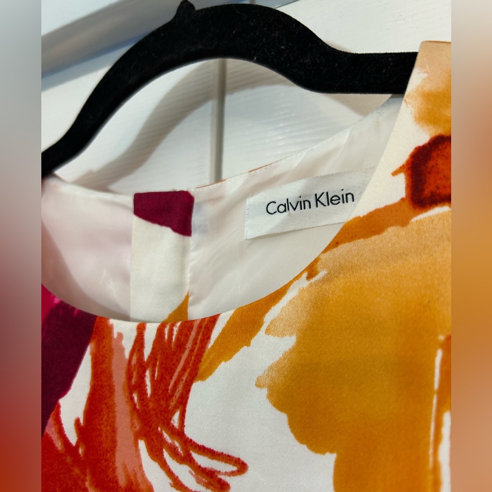 Calvin Klein White Pink Orange Floral Midi Dress - Picture 7 of 7